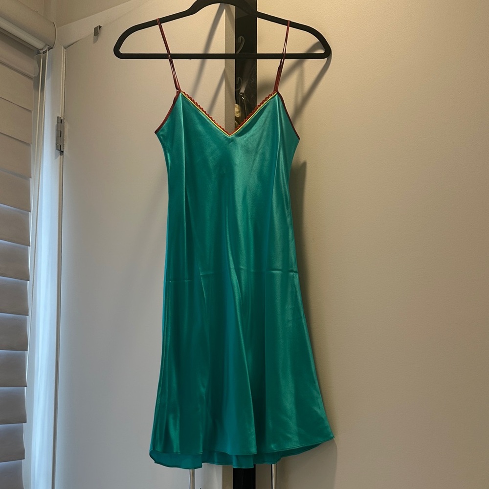 DANNIJO Teal Mini Dress with Pink Straps